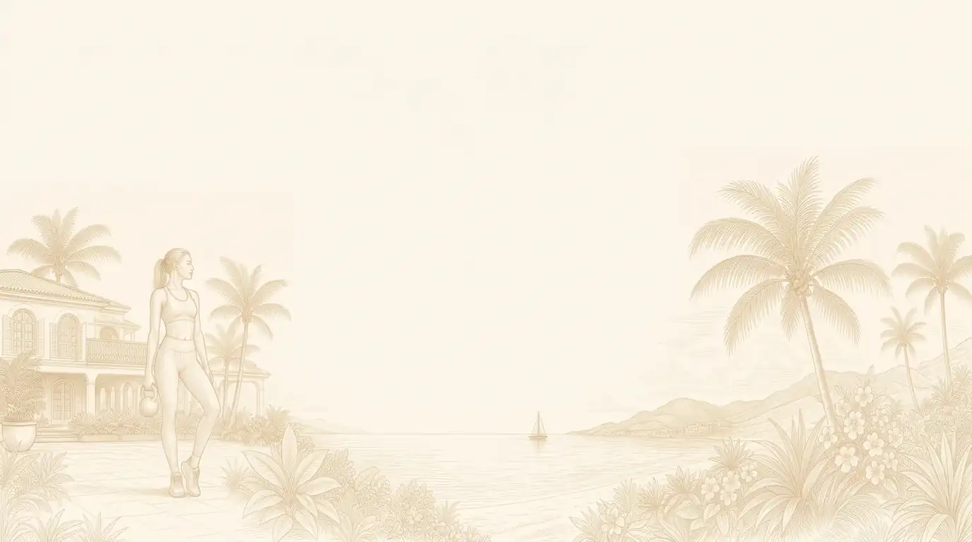 Illustrated Saint-Martin villa landscape with private training by the sea
